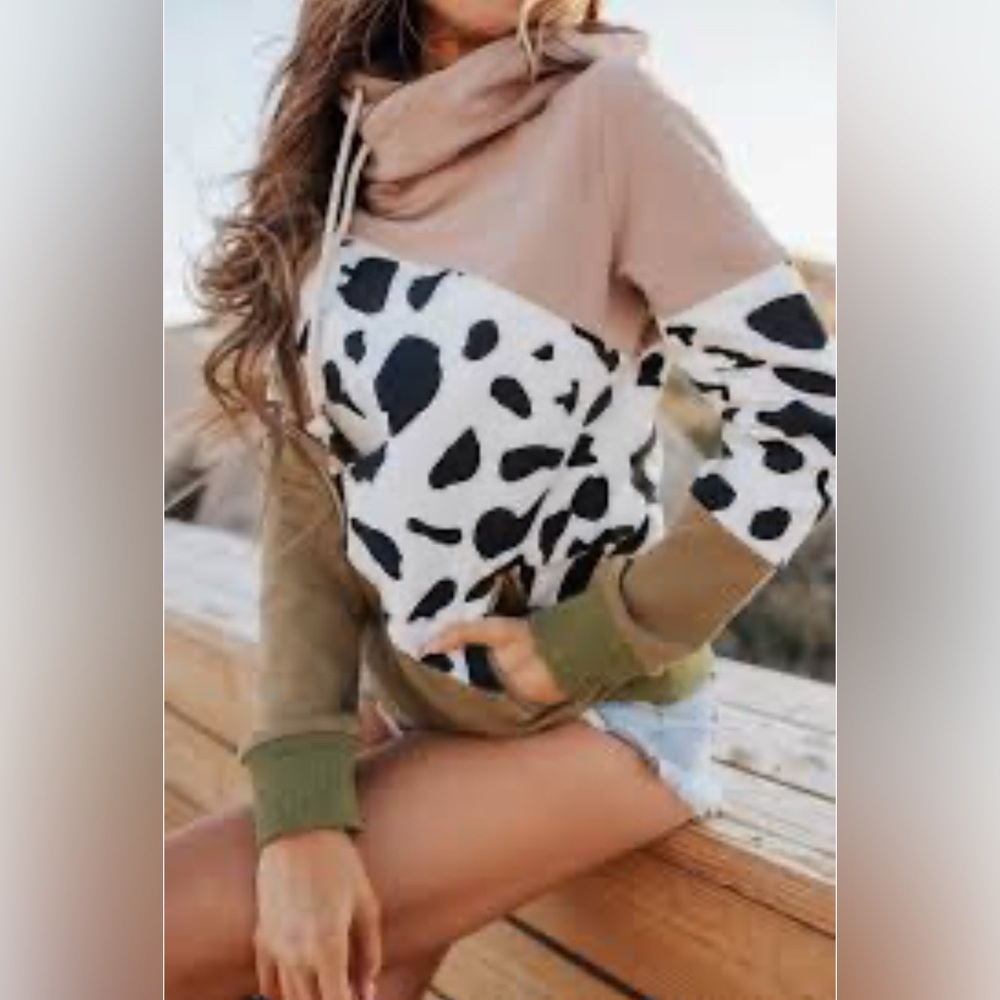 AMPERSAND AVE Tan and Black Patterned Cowl Neck Sweater